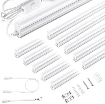 Pak 10 Pack 4FT LED Shop Light, 2300LM 6500K Cool White, 20W Energy-Saving Super Bright Linkable T5 Ceiling and Under Cabinet Lighting Fixture for Garage, Workshop, Basement, Warehouse, FCC Certified