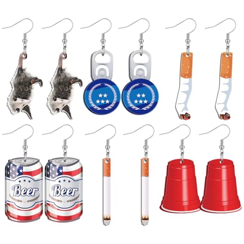 Sureio 8 Pairs Hillbilly Bash Earrings Funny Possum Acrylic Dangling Jewelry Tacky Trailer Park Party Trash Bash Attire Halloween Country Costume
