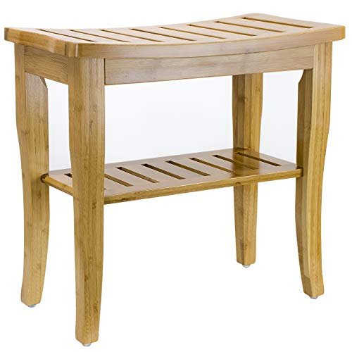 Sorbus Bamboo Shower Bench Stool With Shelf — 2-Tier Wood Storage & Seating For Bathroom, Shower Bench Chair, Bath Stool, Spa Sauna Seat #TOP2