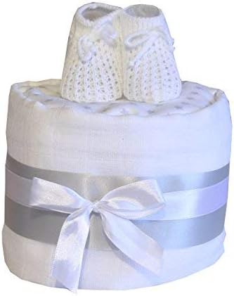 Baby Nappy Cake Gift Baby Shower, Maternity Leave Present, Birth Gift (White)