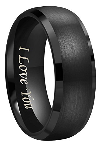 CROWNAL 4mm 6mm 8mm Black Hammered/Polished Domed Tungsten Wedding Couple Bands Rings Men Women Engraved I Love You Size 5 To 17