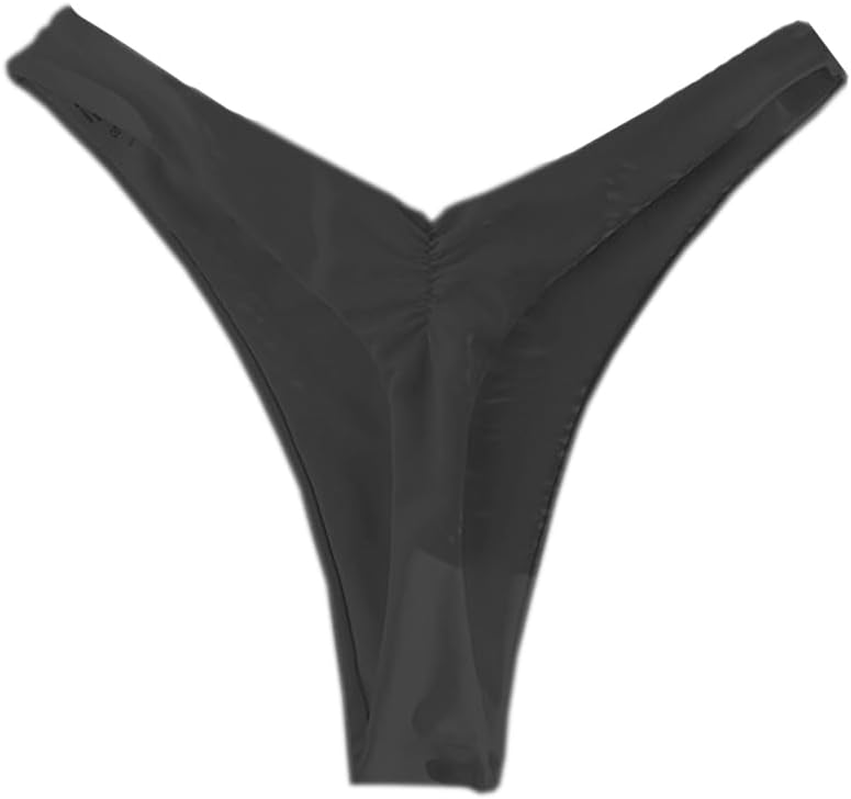 Women's Ruched Back Bikini Bottoms High Cut Bathing Suit Bottoms Cheeky Thong Swimsuit Bottom