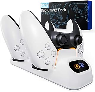 Orzly PS5 Controller Charging Station made for PlayStation 5 Console DualSense PS5 Controllers - Twin Docking charging Station PS5 Accessories Solution - Pearl White Edition