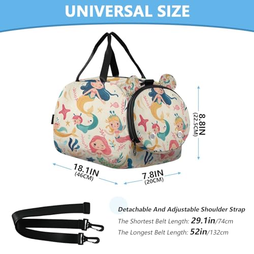 Gym Travel Duffle Bag for Boys Girls Cute Mermaids and Friends Sports Dance Bag with Shoe Compartment & Wet Pocket Football Kids Travel Bag Teens Sleepover Carry3