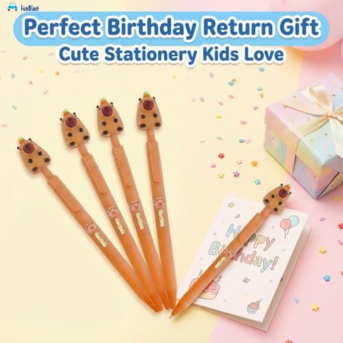 Image of FunBlast Gel Pens for Writing, 5 Pcs Gel Pen & 1 Pcs Highlighter Pen, with Comfortable Grip for Smooth Writing, Kawaii Pens, Stationery for School & Office (Blue Ink) (Capybara)