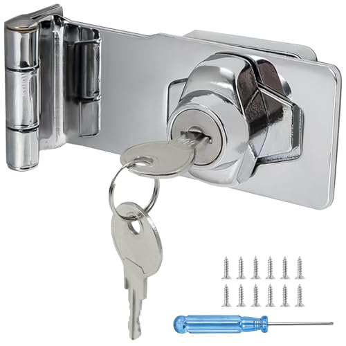90° Offset Door Lock, Bedroom Door Lock without Drilling, Cabinet Lock with Keys for Cupboard Shed Gate Garage Toilet, Internal/External Door Use Keyed Hasp Locks Heavy Duty Zinc Alloy Hardware, Small