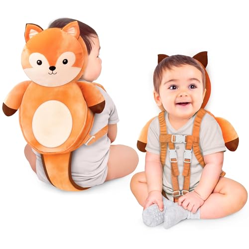 Image of Little Family Baby Head Protector Backpack, Non-Toxic Hypoallergenic Toddler Head Protection Pillow for Falling, Secure, Durable, Fox (Orange)