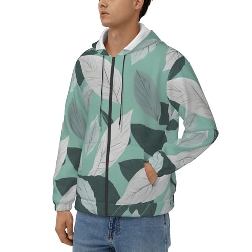 Pull décontracté homme sweat à capuche imprimé feuilles doux et chaud