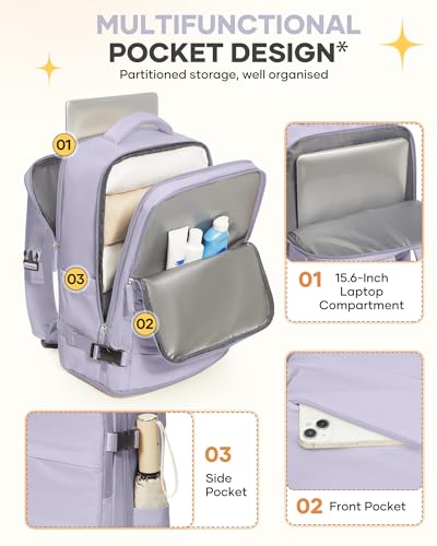 Image of coofay Large Carry On Backpack Flight Approved Personal Item Travel Backpack For Women Airline Approved Waterproof Sports Luggage Backpack Casual Daypack Small Hiking Backpack Purple Backpack