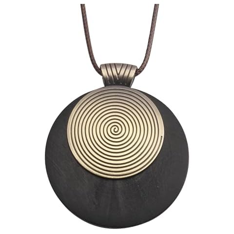 Bjesinmo Wood Necklaces for Women Leather Cord Wooden Pendant Black Boho Necklace Large Pendant Necklace Chunky Bohemian Necklace for Women Cover