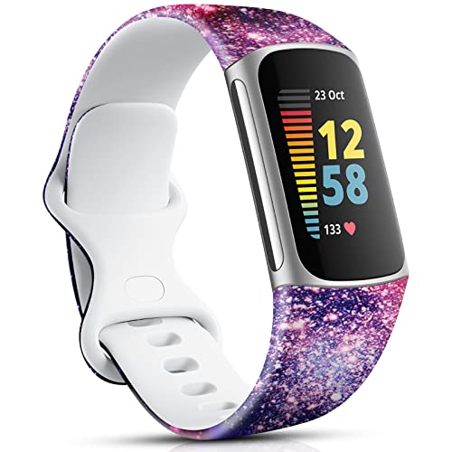 Ouwegaga Compatible with Fitbit Charge 5 Bands for Women Men, Soft Sport Fadeless Pattern Printed Floral Accessories Replacement Wristband for Fitbit Charge 5 Fitness Tracker Multi Colors