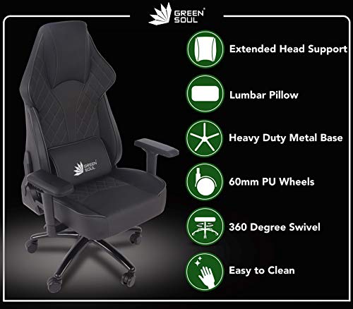 Image of Green Soul Glance Series Multi-Functional Chair (GS-350) (Full Black) (Size - Large), Metal, PU Leather
