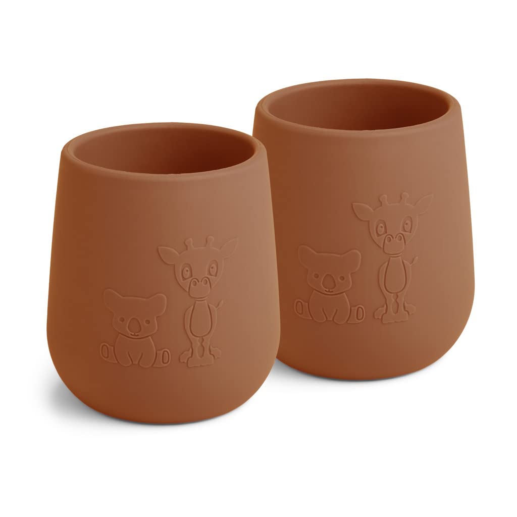 NUUROO Baby Silicone Cup – 2 Pack, Soft LFGB Food-Grade Silicone Baby Cup, BPA-Free, Dishwasher & Microwave Safe, Toddler Training Cup, Designed in Denmark (Caramel café)