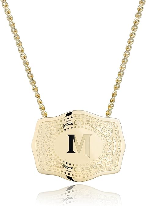 14K Real Gold-Plated Initial Letter Pendant Necklace,Belt Buckle Necklace with Initial Gift for Women