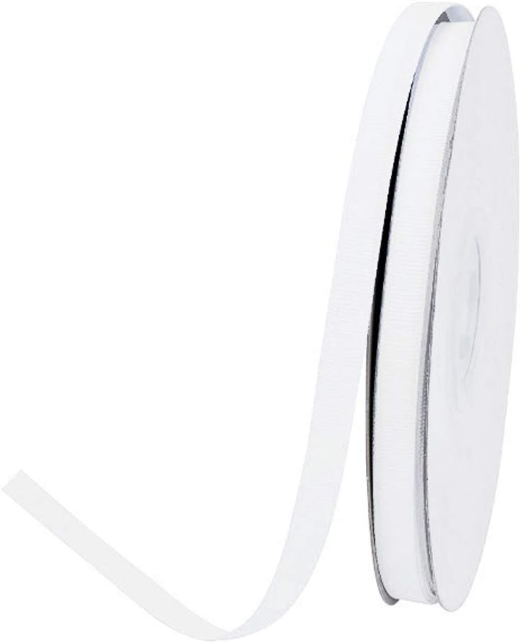 Ribest 3/8 inch 50 Yards Solid Grosgrain Ribbon Per Roll for DIY Hair Accessories Scrapbooking Gift Packaging Party Decoration Wedding Flowers White