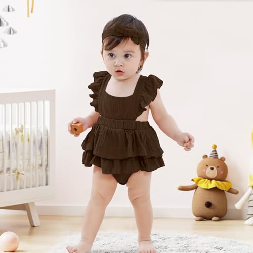 Newborn Baby Girl One-piece Romper Dress Infant Girl Summer Outfits with Headband Ruffle Sleeveless Bodysuit for Baby3