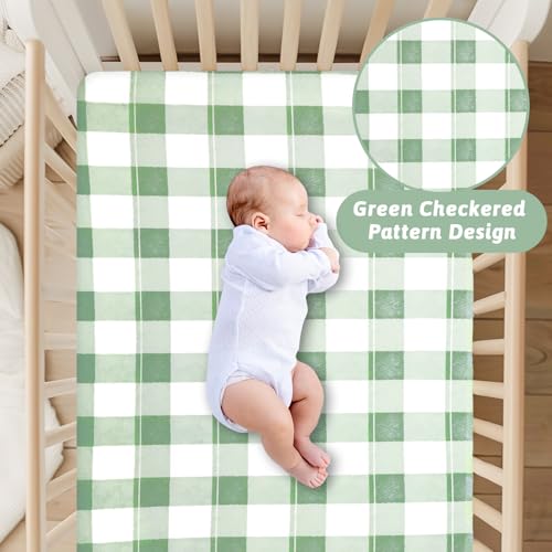 Image of Crib Sheet for Baby Girls Boys, Fitted Crib Sheet Neutral for Standard Crib and Toddler Mattress, Soft and Comfortable Microfiber Baby Mattress Sheet 52 inch X 28 inch Green
