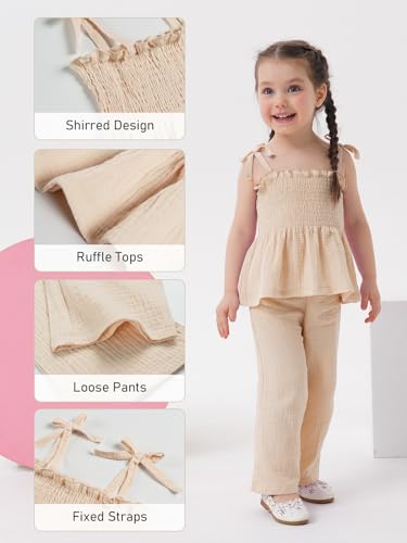 Miipat Baby Girl Summer Outfit 2Pcs Sleeveless Pants Set Infant Toddler Spaghetti Strap Ruffle Crop Top Clothes Set2