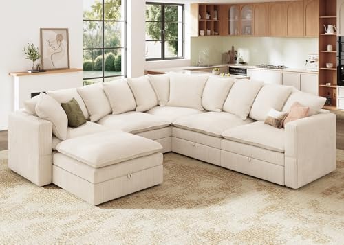 HONBAY Modular Sectional Sofa, U Shaped Couch with Storage, Corduroy