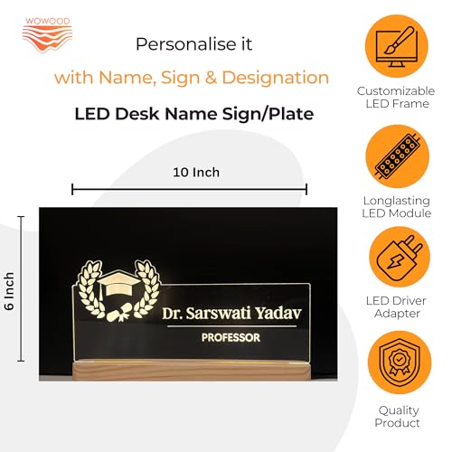 Image of Personalized Acrylic Desk Name Lamp for Professors | Custom LED Light with Name, Designation & University Logo | Best Birthday Rakhi Gift for Assistant Professor , HOD, Dean, Vice Chancellor, College Staff, Promotion farewell and New office joining (10 x 6 inch) (For Professor)