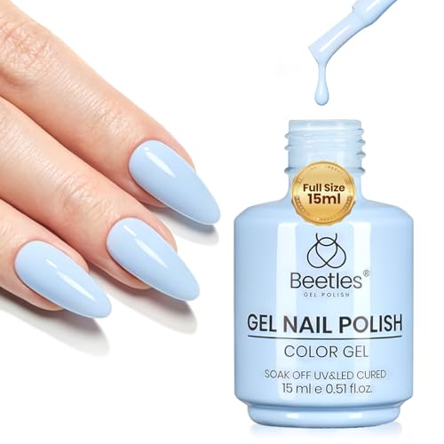 Image of Beetles Blue Gel Polish - 15ML /0.51Fl Oz, Milky Blue Gel Nail Polish, Color-Matched Bottle, Soak-Off UV LED, Long-Lasting Holiday & Summer Nails Art for DIY Beginners & Salon Pros
