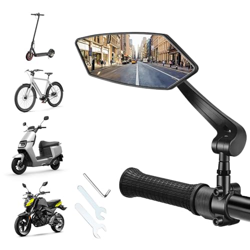 360° Rotatable Adjustable Bicycle Rearview Mirror, 2025 New Bike Mirror Handlebar Mount, Bicycle Mirrors for Handlebars, Wide Angle Bike Rear View Mirror for Motorcycle Scooter (Single Left)