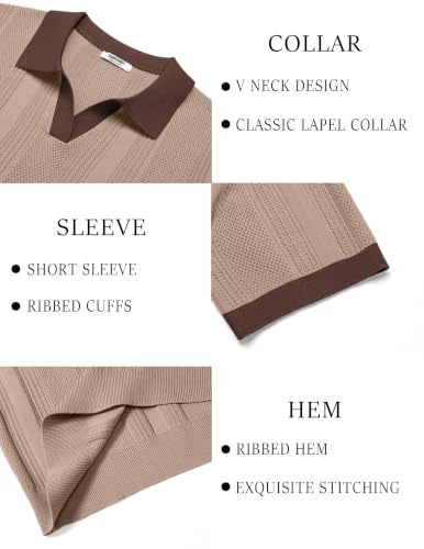 Image of COOFANDY Mens Knit Polo Shirts V Neck Textured Polo Shirts Short Sleeve Breathable Polo Casual Collared T Shirt Fashion Tops