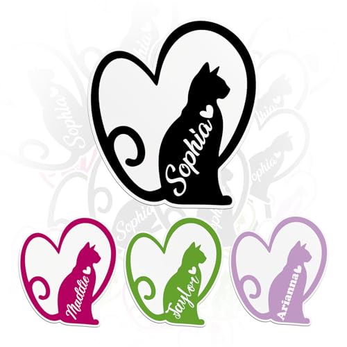Custom Pet Name Sticker Personalized Name Cat Heart Sticker