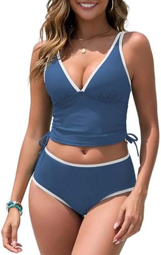 ZAFUL Womens Tankini Swimsuits Tummy Control Bathing Suits 2025 Two Piece Color Block Swim Suit with High Waisted Bottom