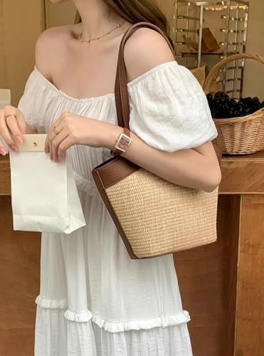 Straw Beach Tote for Women - French Retro Shoulder Bag, Summer Woven Tote, Travel Bag3