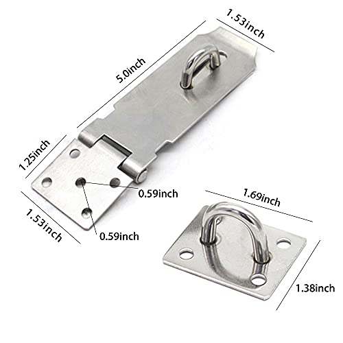 Door Hasp Latch Lock, 5 Inch Stainless Steel Safety Packlock Clasp with Screws for Furniture, Cabinet, Drawer, Cupboard and Closet,Brushed Finish 2 Pack
