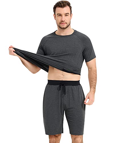 Image of NACHILA Men's Pajama Set, Cooling Bamboo Viscose Short Sleeve Top & Shorts