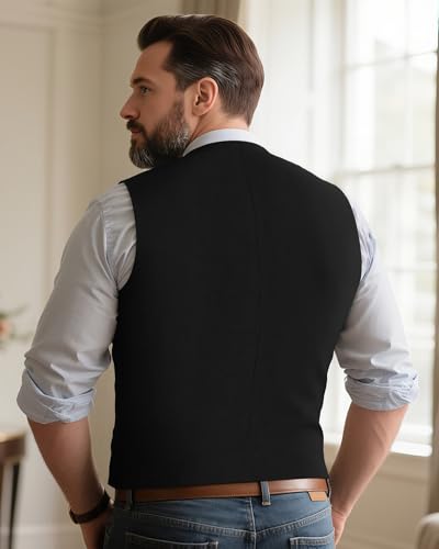 Men's Suede Double Breasted Vest Big and Tall Waistcoat with Shawl Lapel3