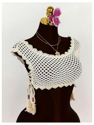 GORGLITTER Women's Crochet Lace Bikini Cover Up Hollow Out Sheer Tie Side Cropped Beach Tank Tops3
