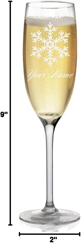 Champagne Glass, Snowflake, Personalized Engraving Included
