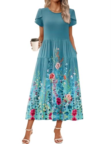Zeagoo Boho Dresses for Women 2026 Midi Dresses Short Sleeve