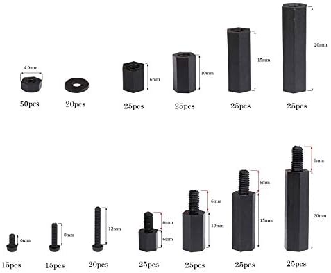 Litorange 320PCS M2 Male Female Nylon Hex Spacer Standoff Screw Nut Assorted Assortment Kit (Black)