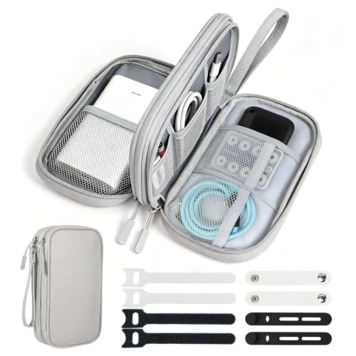Woyinger Travel Electronics Organizer, Double Layer Cable Bag, Light Gray