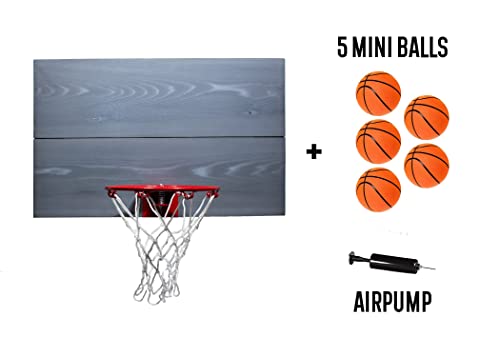 Cali Kiwi Pros Indoor Basketball 2 Panel Wood Backboard, Door Mount. Includes 9” Hoop, Net & 5 Mini Basketballs & Hand Pump. (Aged Wash) (Pearl Wash Red) #TOP2
