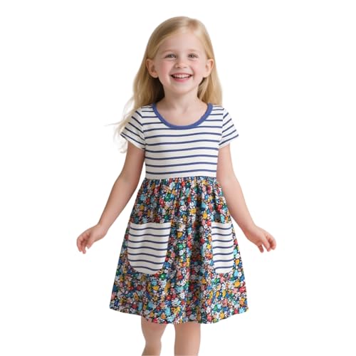 Image of HILEELANG Toddler Girl Cotton Casual Dress Summer Short Sleeve Basic Tunic Playwear Shirt Dresses