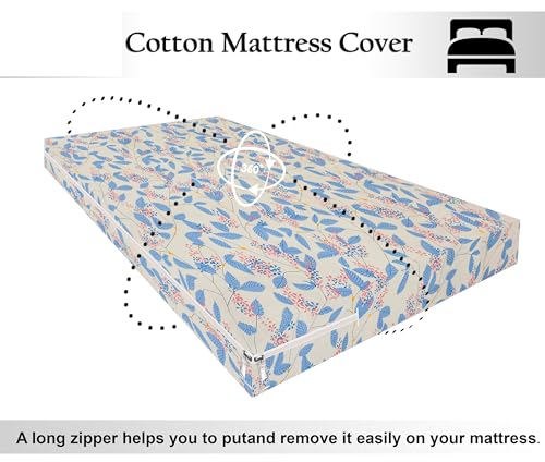 Image of HOMEKART Premium Cotton 220TC 72 x 78 x 8 Single Size Mattress Cover Protector with Zip /Chain|Provides All Around Protection - 1 pc (72 x 78 x 8) (Off White & Blue)