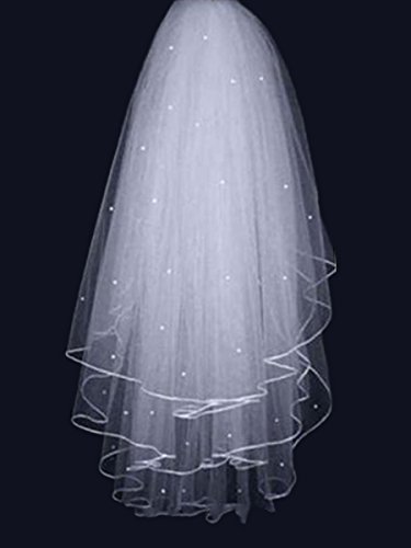 Tsbridal 3 Layer Beading Short Tulle With Comb Bride Wedding Veil (Ivory) #TOP1