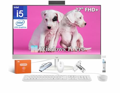 Image of HP All-in-One Desktop Conputer, Intel i5 1335u(Up to 4.6GHz), 27 inch FHD IPS Anti-Glare Display, Intel UHD Graphics, 32 GB DDR5 RAM, 2 TB SSD, Wired KB & Mouse, Windows 11 Pro, w /RH-Accessories