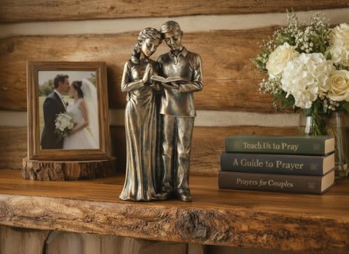 Estatua pareja rezando resina 8 pulg bronce miniatura 5