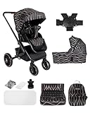 BabyVoyage 2 in 1 Kinderwagen 0-48 Monate, Buggy mit Zwei Umkehrbaren Schiebemodi, Rahmen Aluminiumlegierung, Vollfederung, 5 Punkt Sicherheitsgurt, Zusammenklappbargleiten Kinderwagen-Schwarz-Gold