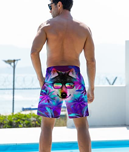 Alisister Mens Summer Boardshorts Funny Coconut Palm Tree Swim Trunks Bathing Swimsuit Quick Dry 80S Surf Boat Board Short Wolf Mesh Lining With Pocket Hawaiian Beach Swimwear Xl #TOP3