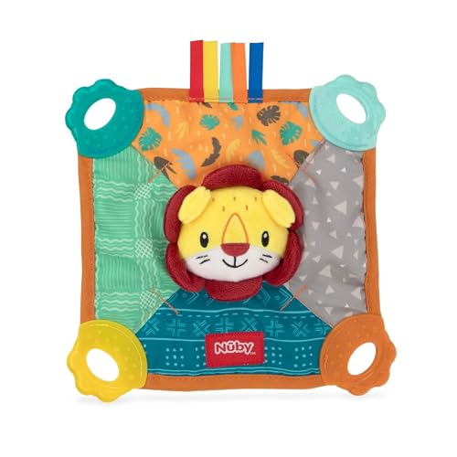 Image of Nuby Teething Blankie. Squeak & Crinkle Teether & Blanket, Lion