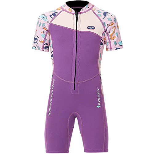 Kinder Neoprenanzug Mädchen Jungen Kurzarm Wäremehaltung UV-Schutz 2.5mm Neopren Tauchanzug Einteiliger kurzärmelig Badeanzug Reißverschluss warm Wetsuit Wassersport Lila M
