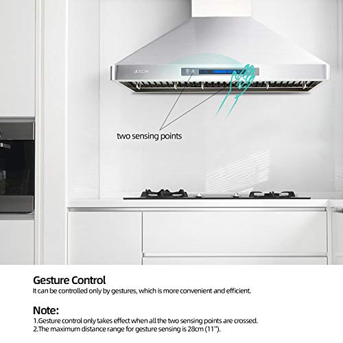IKTCH 36'' Wall Mount Range Hood, 900 CFM Stainless Steel Kitchen Chimney Vent with Gesture Sensing & Touch Control, Ducted/Ductless Convertible, 2 Pcs Adjustable Lights, 3 Pcs Baffle Filter IKP02R-36 - Thumbnail 3