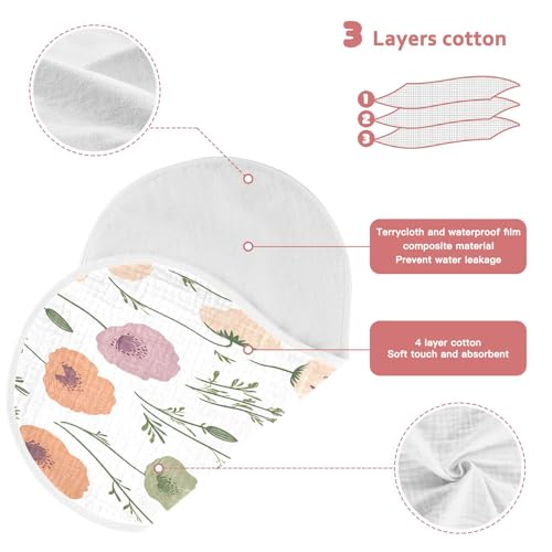 Kigai Colorful Flowers Burp Cloths for Baby 4-Layer Cotton Muslin Burping Cloths 22x11 inch Super Soft & Absorbent Spit Up Burp Rags for Newborn Boys Girls 1 Pack3